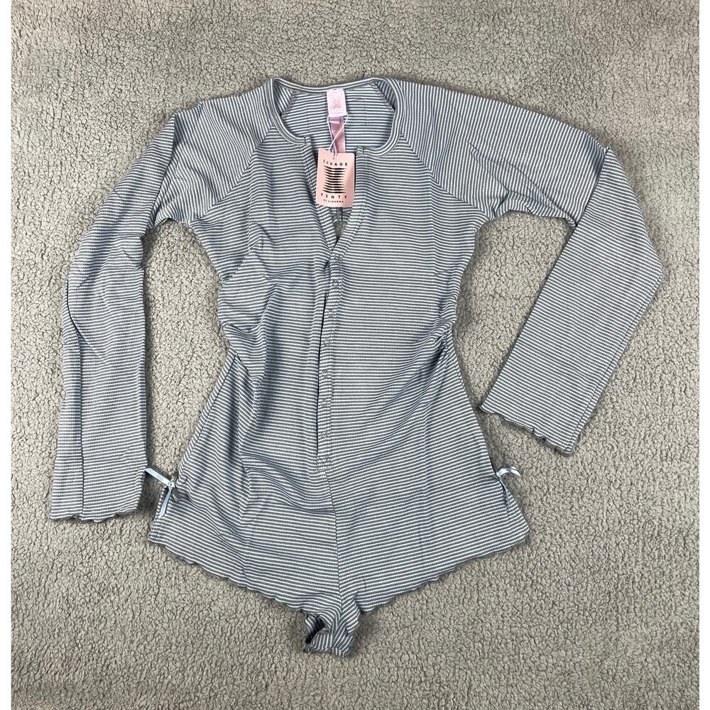 Savage X Fenty Women's Medium Daisy Blue Rayon Polyester Midnight Cruise Romper